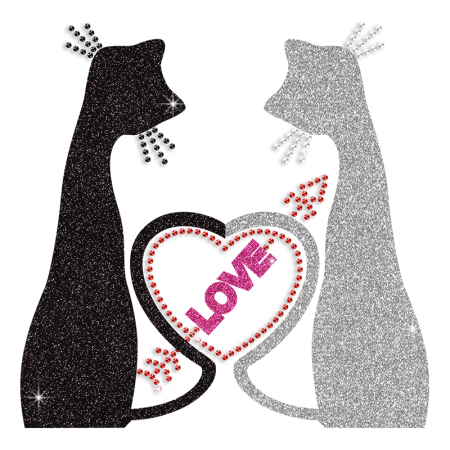 Iron on Cats Love Rhinestone Motif